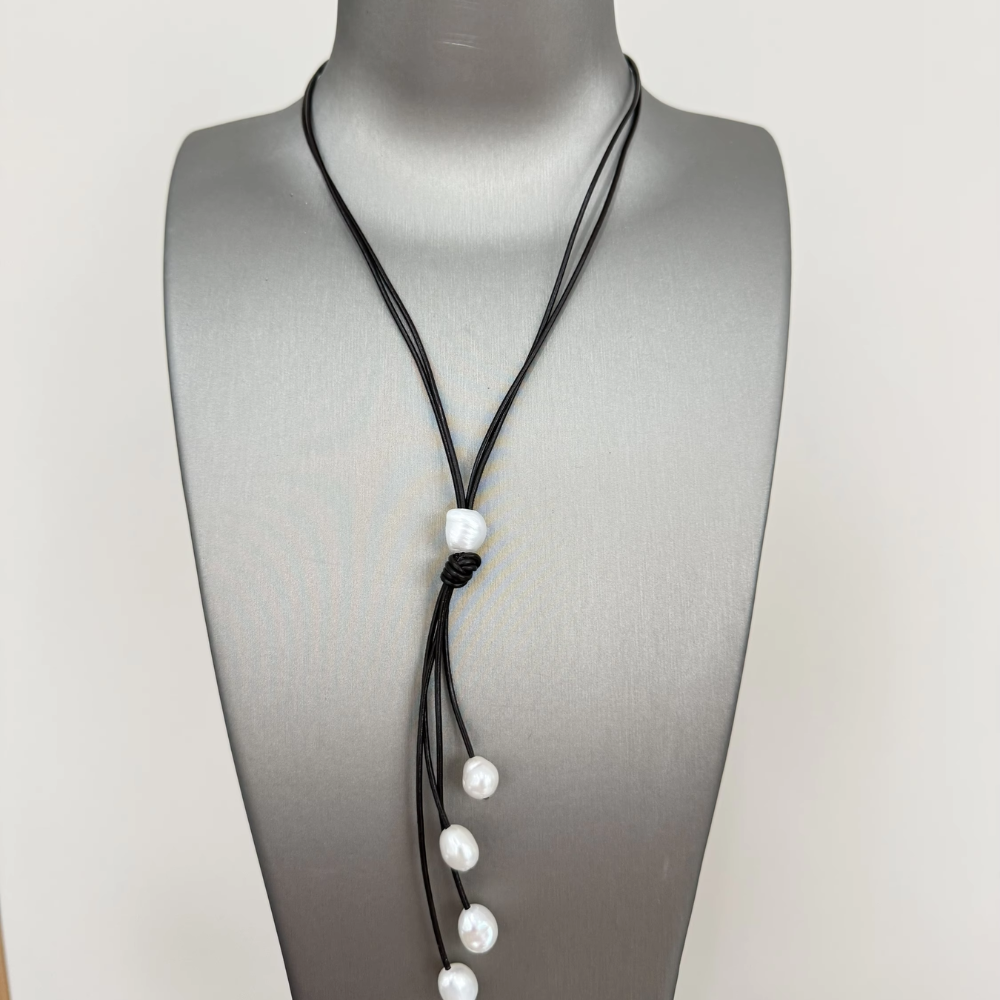 Riverbend Leather & Pearl Necklace - Western Style