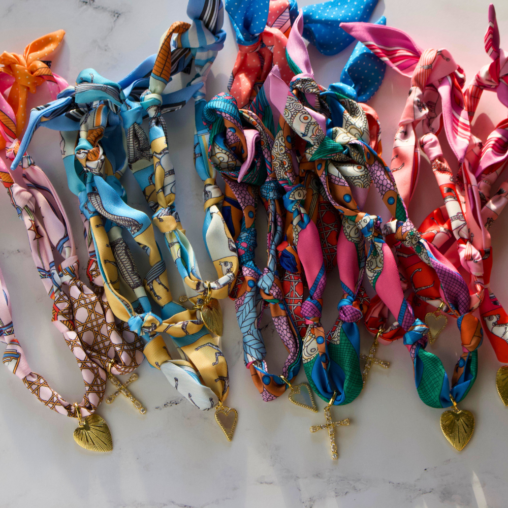 Scarf Necklace ~ Blue Horse Pattern