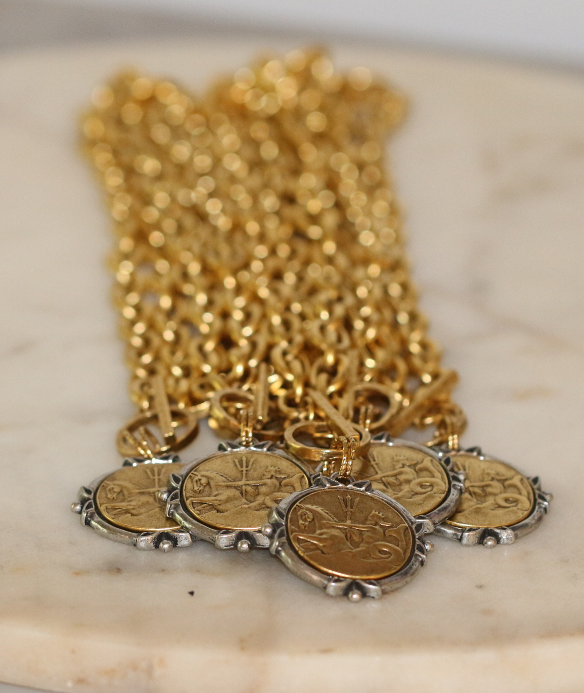 Neptune Coin Necklace - 24k Gold Plated Pewter