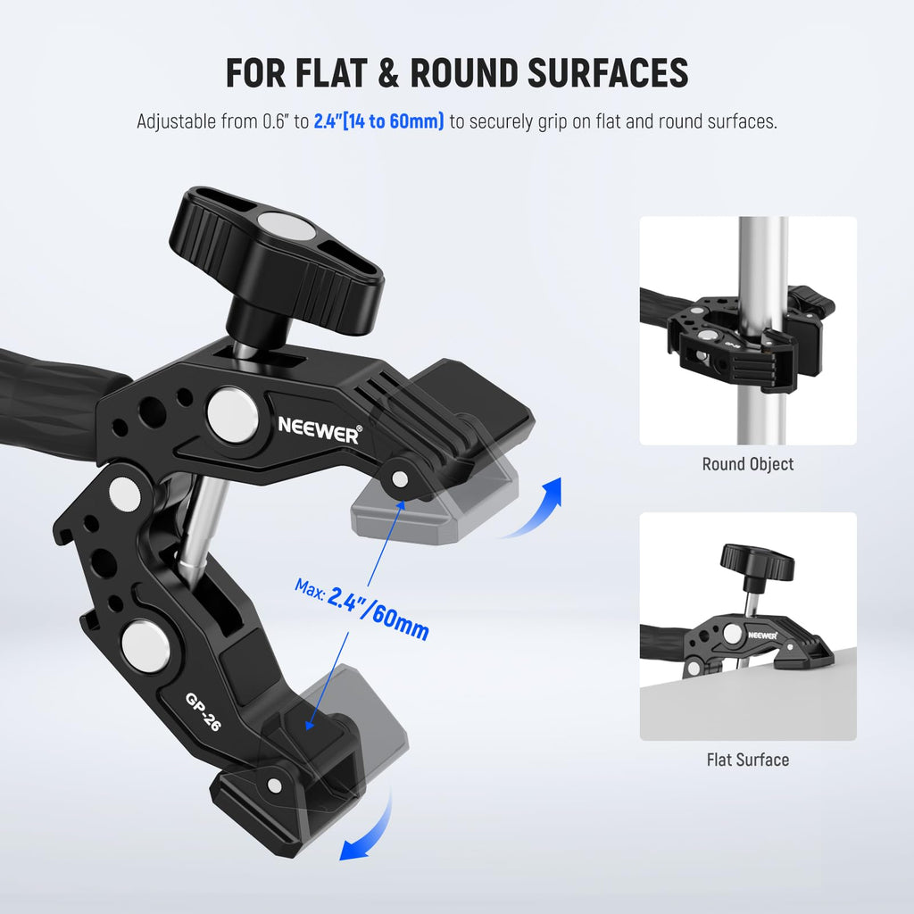 NEEWER Flexible Clamp Mount Compatible with GoPro DJI Action Cameras, GP-80