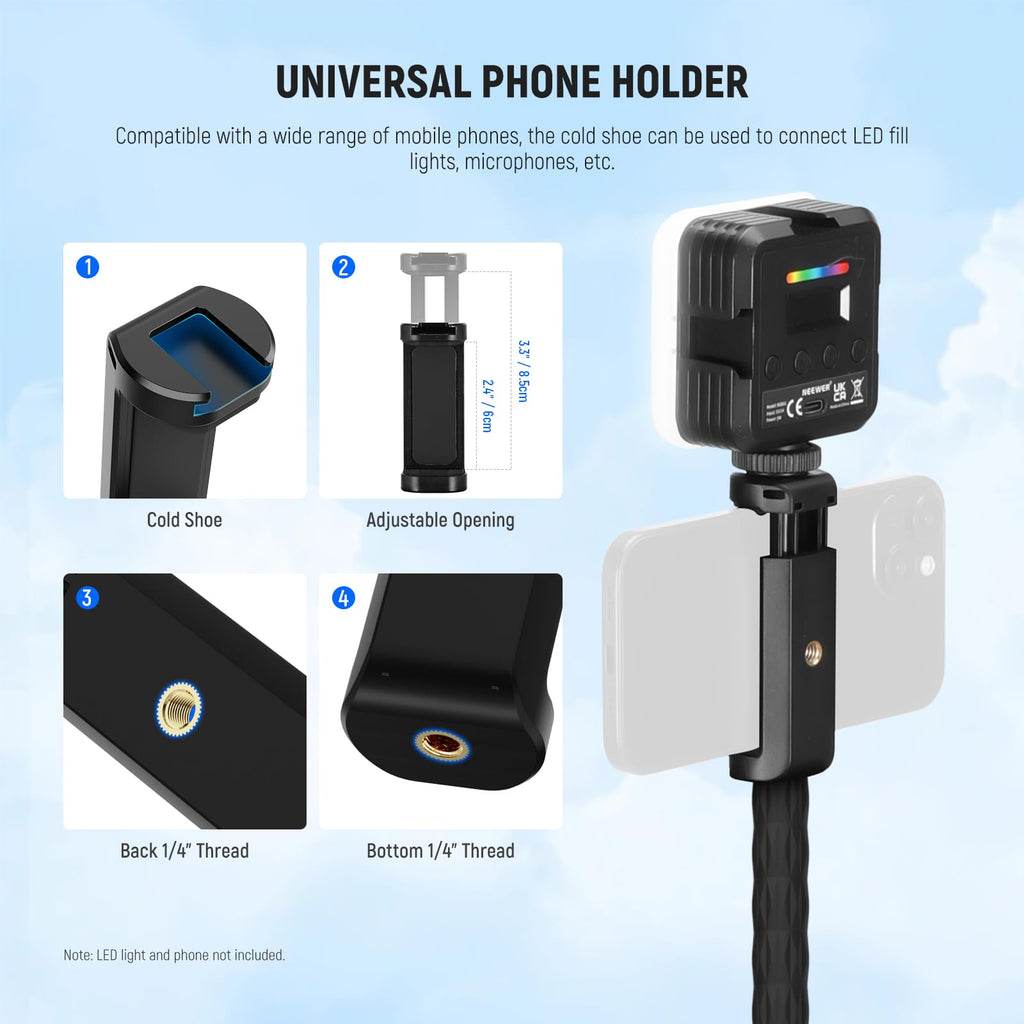 NEEWER Flexible Clamp Mount Compatible with GoPro DJI Action Cameras, GP-80