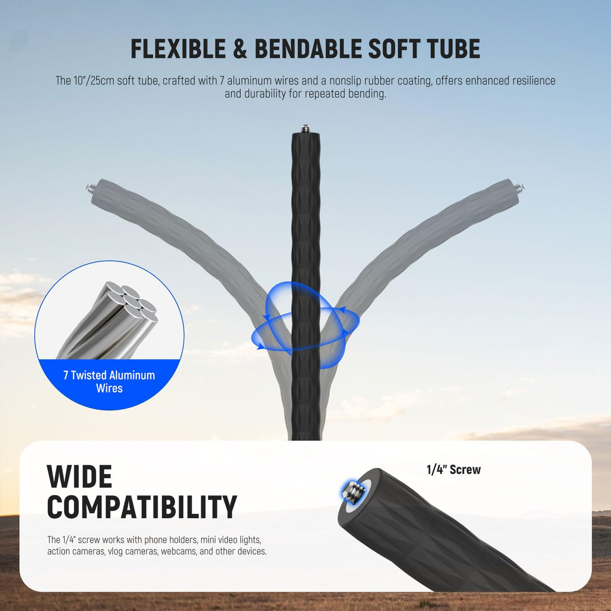 NEEWER Flexible Clamp Mount Compatible with GoPro DJI Action Cameras, GP-80