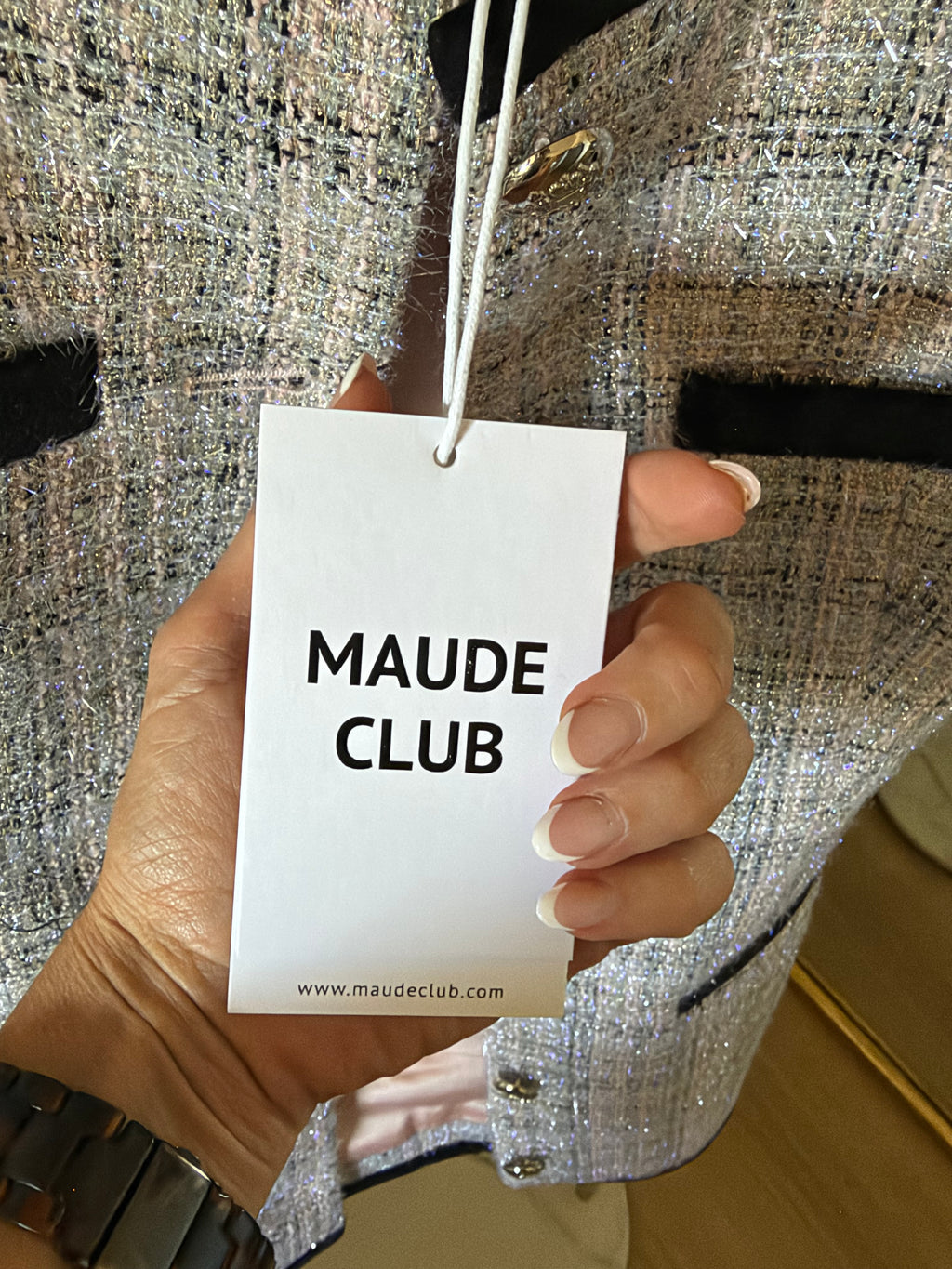 Maude Club Taylor Tweed Mini Dress XS Black Ivory Gold Buttons NWT