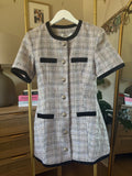 Maude Club Taylor Tweed Mini Dress XS Black Ivory Gold Buttons NWT