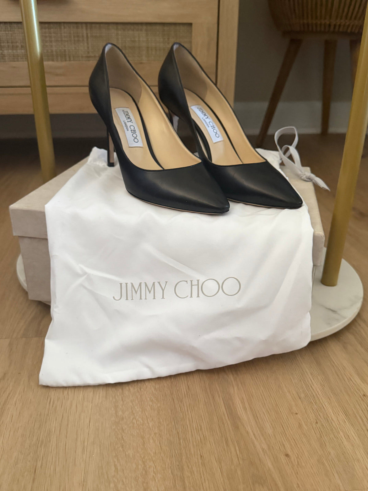 Jimmy Choo Romy 85 Black Leather Pumps IT 38.5 US 8.5 Heels Box Dust Bag