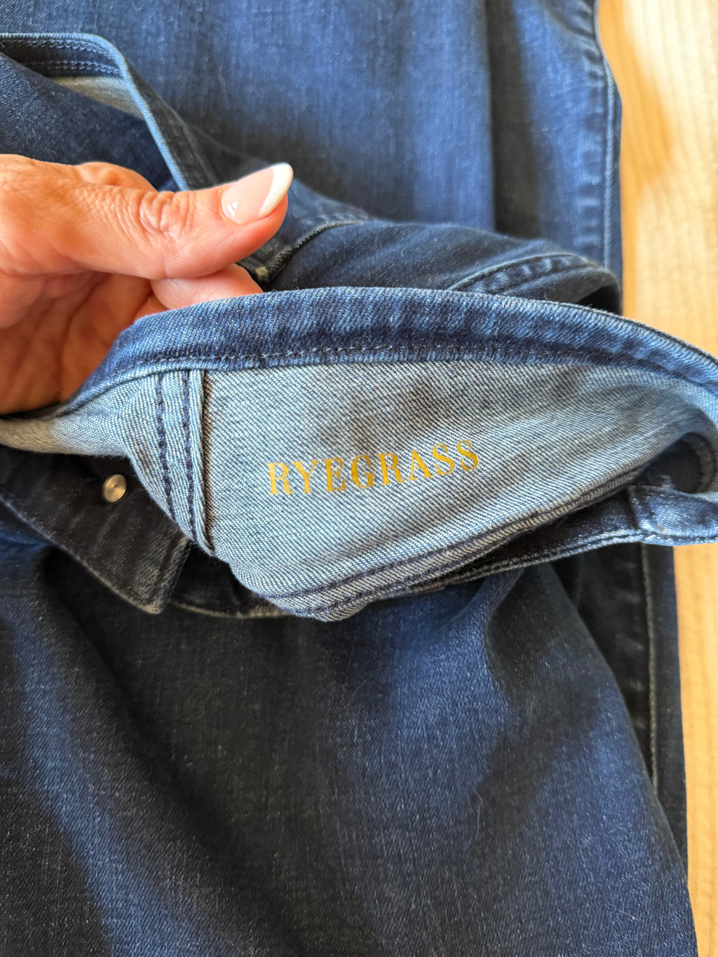RYEGRASS High Rise Super Flare Jeans Women’s 6 Dark Wash Sailor Gold Buttons