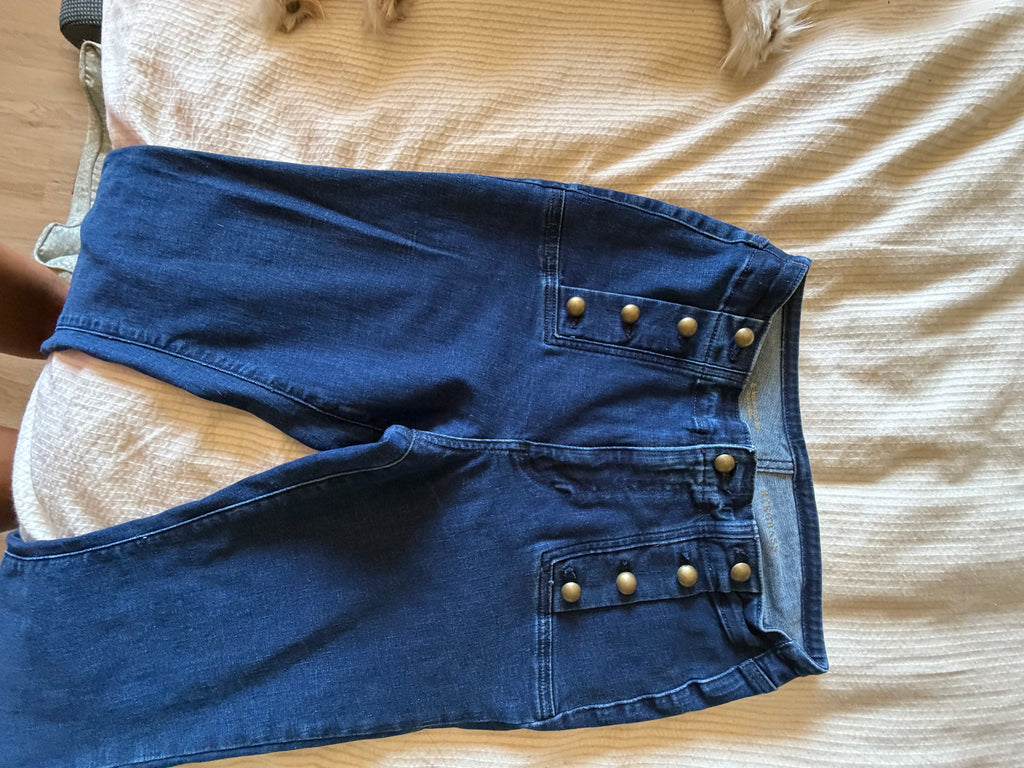 RYEGRASS High Rise Super Flare Jeans Women’s 6 Dark Wash Sailor Gold Buttons