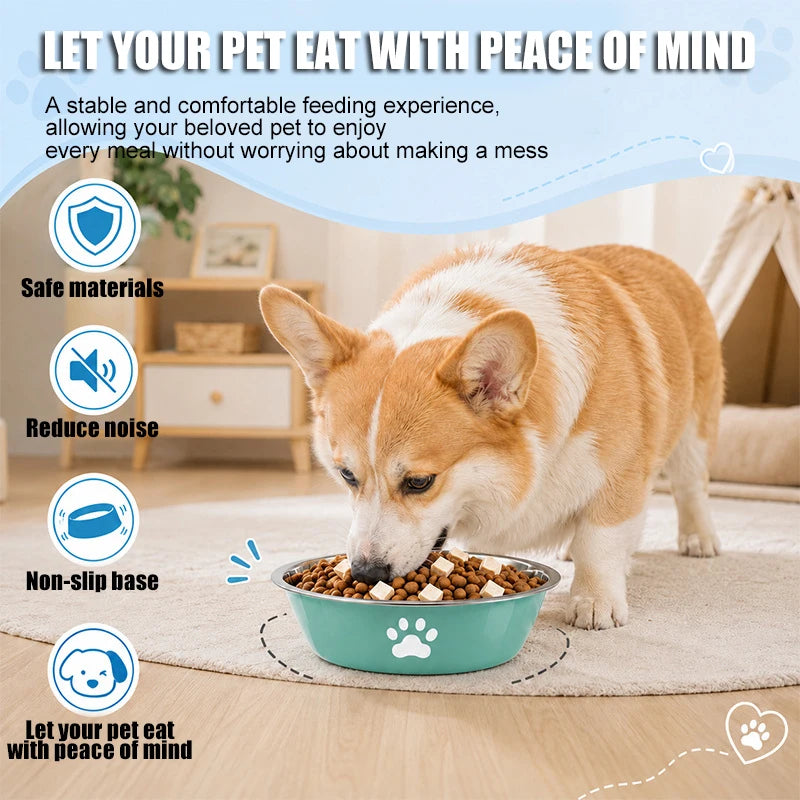 New Stainless Steel Dog Basin Paw Print Pet Supplies Cat Bowl Dog Bowl Silicone Anti-slip Design Pet Drinking Water Feeding Bowl